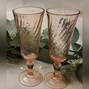PINK ROSALINE "Swirl" Champagne Flute Luminarc (Set of 2) 6.5"H MADE IN FRANCE